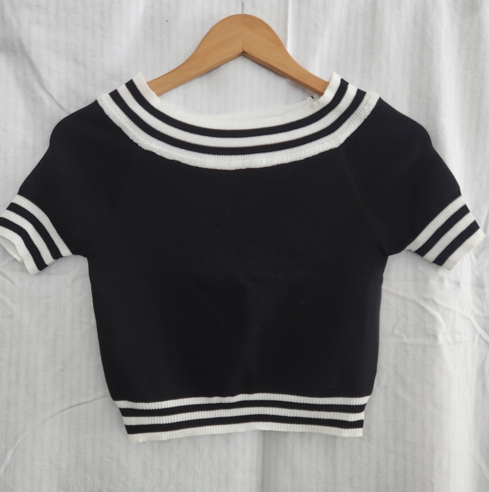 Black and White Striped Women's Top